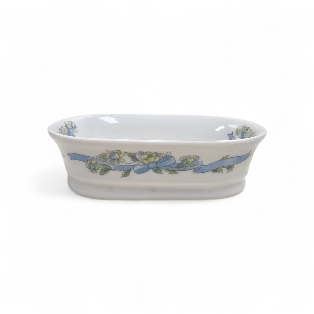80s Elizabeth Arden blue floral soap dish . made in Japan